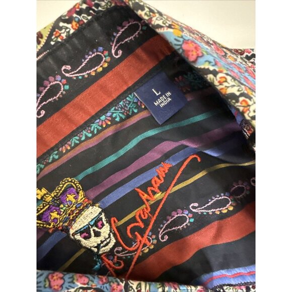 Robert Graham L Long Sleeve Shirt Button Up Paisley Multicolor Skull Crown - Picture 8 of 16